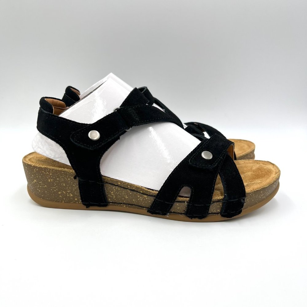 White Mountain Footbeds Womens Size 8 Black Suede Leather Comfort Sandals Shoes